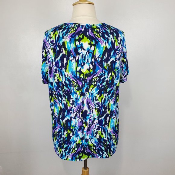 Liz & Me Colorful Fun Short Sleeve Pullover Stretchy Top Size 1X (18/20W) - Picture 6 of 12